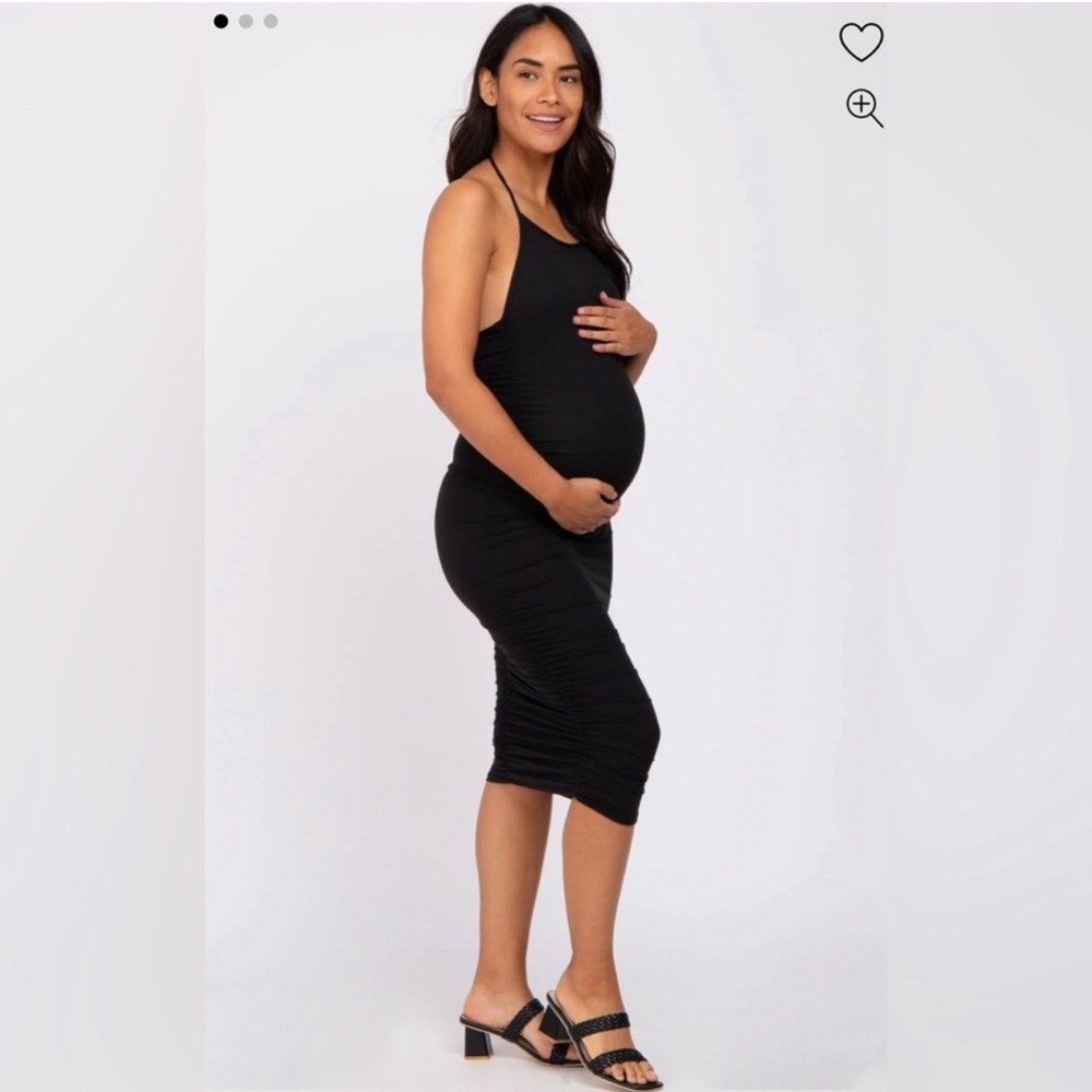 Pinkblush 	Black Ruched Criss Cross Back Maternity Midi Dress